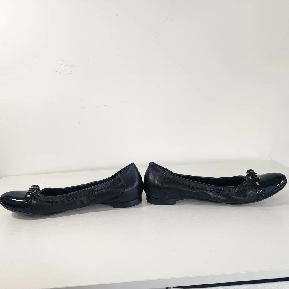 AGL Attilio Giusti Leombruni Ballet Flats Black Leather Patent Cap Toe Buckle 41 - Picture 5 of 12